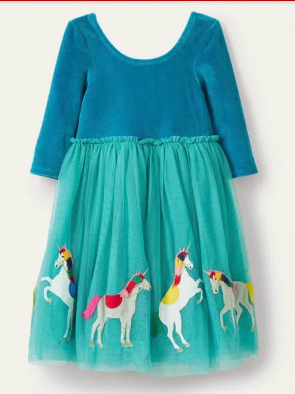 Mini Boden Girls' Teal Velvet Bodice Unicorn Tulle Dress 2-3Y